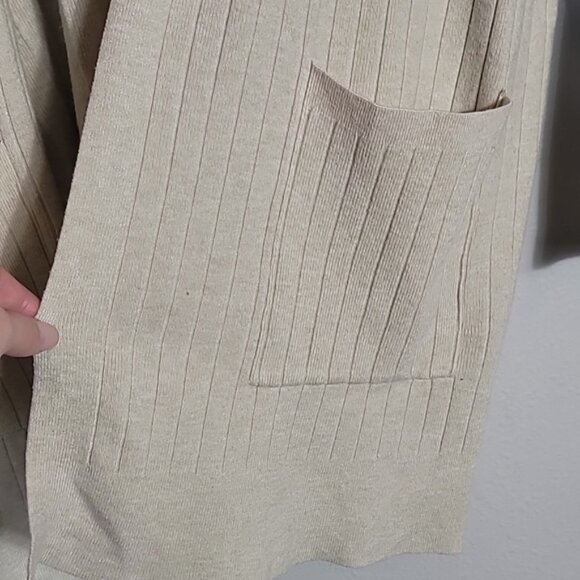 Lulus Ribbed Knit Cardigan Size L Cream Ivory Pockets Chunky Knit Coastal Lagen - Picture 6 of 13